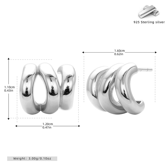 S925 Sterling Silver Geometric Circle Electroplated Artistic Creative Retro Fashion Elegant Simple Women's Earrings