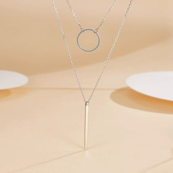 S925 Sterling Silver Geometric Circle Necklace With Inlaid Zircon Fashion Simple Light Luxury Niche Design Double Clavicle Chain For Women