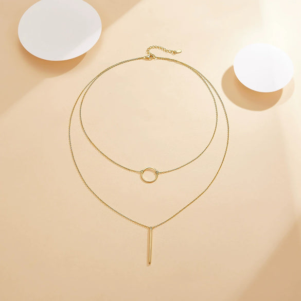 S925 Sterling Silver Geometric Circle Necklace With Inlaid Zircon Fashion Simple Light Luxury Niche Design Double Clavicle Chain For Women