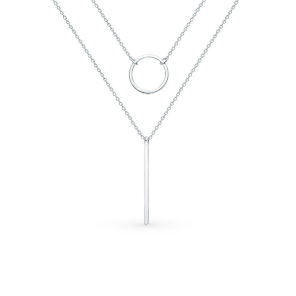 S925 Sterling Silver Geometric Circle Necklace With Inlaid Zircon Fashion Simple Light Luxury Niche Design Double Clavicle Chain For Women