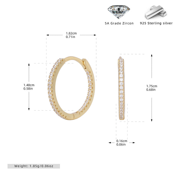 S925 Sterling Silver Geometric Circle Zircon Inlaid Unisex Women's Earrings