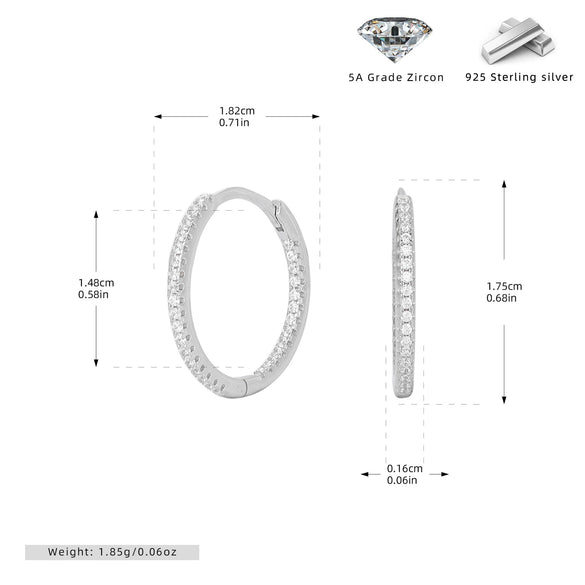 S925 Sterling Silver Geometric Circle Zircon Inlaid Unisex Women's Earrings