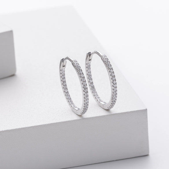 S925 Sterling Silver Geometric Circle Zircon Inlaid Unisex Women's Earrings