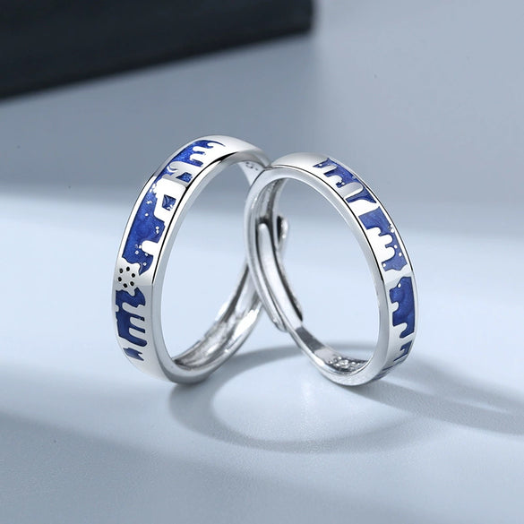 S925 Sterling Silver Geometric Couple Ring Simple Adjustable Open Ring With Electroplated Finish For Men And Women