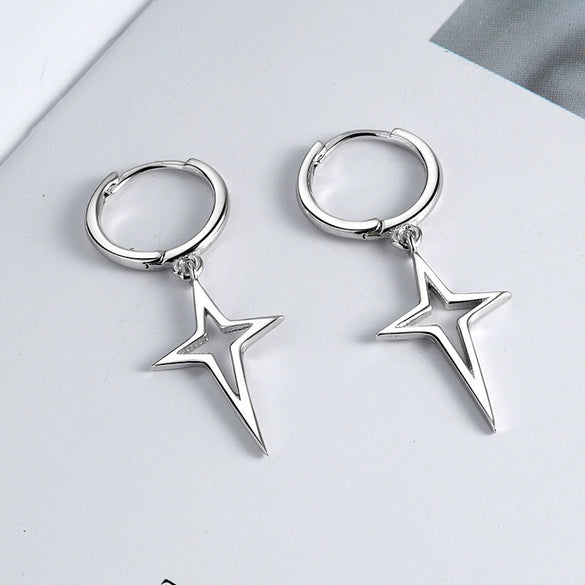 S925 Sterling Silver Geometric Cross Earrings For Women Electroplated Hip Hop Style Ear Jewelry Accessories