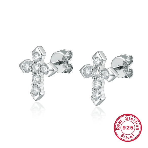 S925 Sterling Silver Geometric Cross Earrings With Electroplating