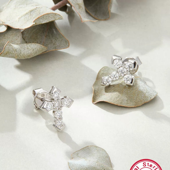 S925 Sterling Silver Geometric Cross Earrings With Electroplating