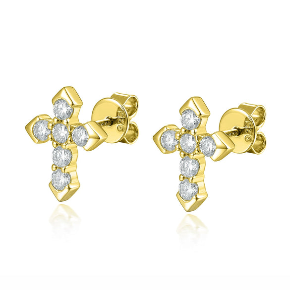 S925 Sterling Silver Geometric Cross Earrings With Electroplating