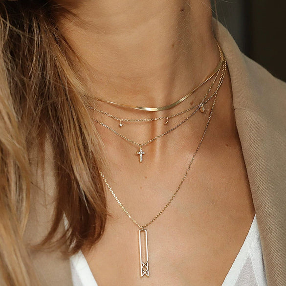 S925 Sterling Silver Geometric Cross Pendant Necklace With Copper Pendant And Snake Bone Chain Elegant Couple Jewelry