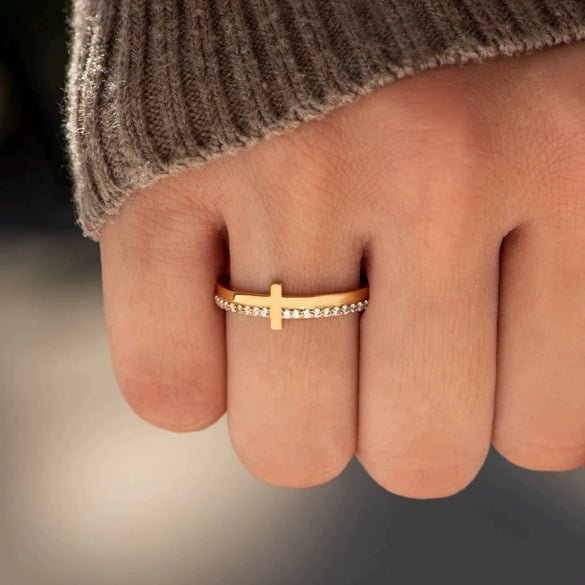 S925 Sterling Silver Geometric Cross Ring For Women Electroplated