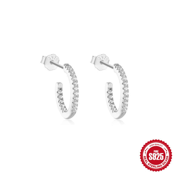 S925 Sterling Silver Geometric Cshaped Wave Electroplated Diamond Stud Earrings For Women