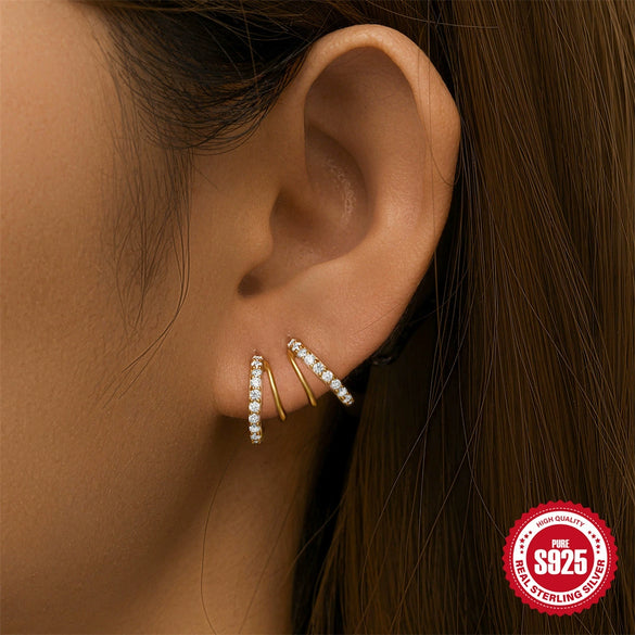 S925 Sterling Silver Geometric Cshaped Wave Electroplated Diamond Stud Earrings For Women