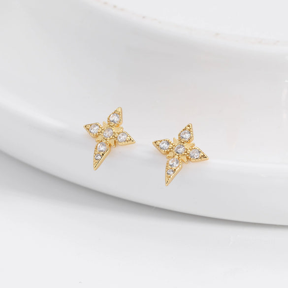 S925 Sterling Silver Geometric Diamond Mangxing Earrings For Women With Electroplating Design
