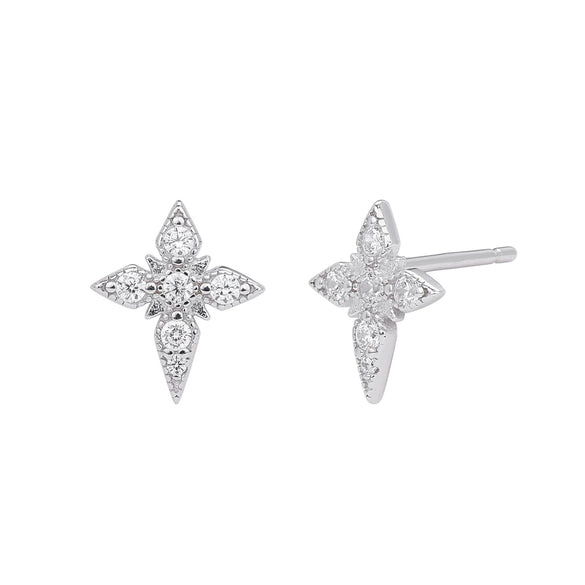 S925 Sterling Silver Geometric Diamond Mangxing Earrings For Women With Electroplating Design