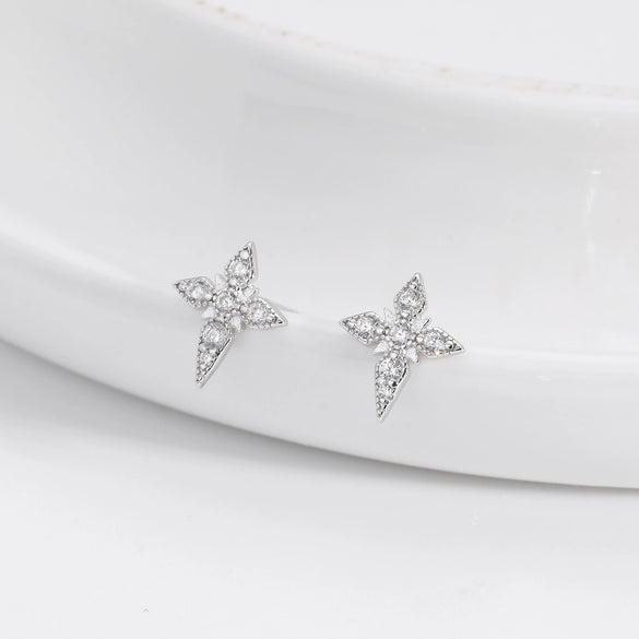 S925 Sterling Silver Geometric Diamond Mangxing Earrings For Women With Electroplating Design