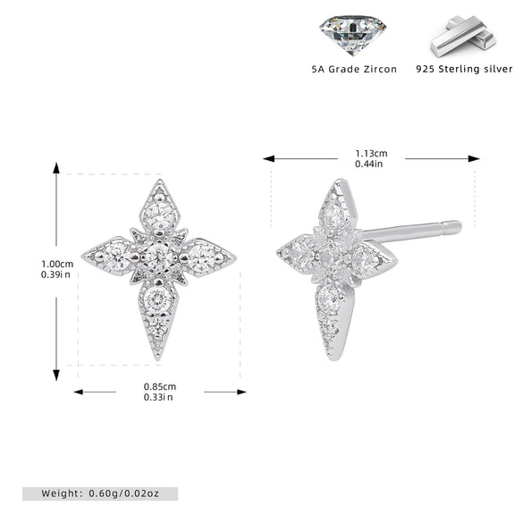 S925 Sterling Silver Geometric Diamond Mangxing Earrings For Women With Electroplating Design