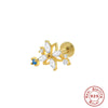 S925 Sterling Silver Geometric Diamond Pearl Ear Bone Nail Auricle Flat Head Thread Body Piercing Earrings With Environmental Protection Electroplating For Women