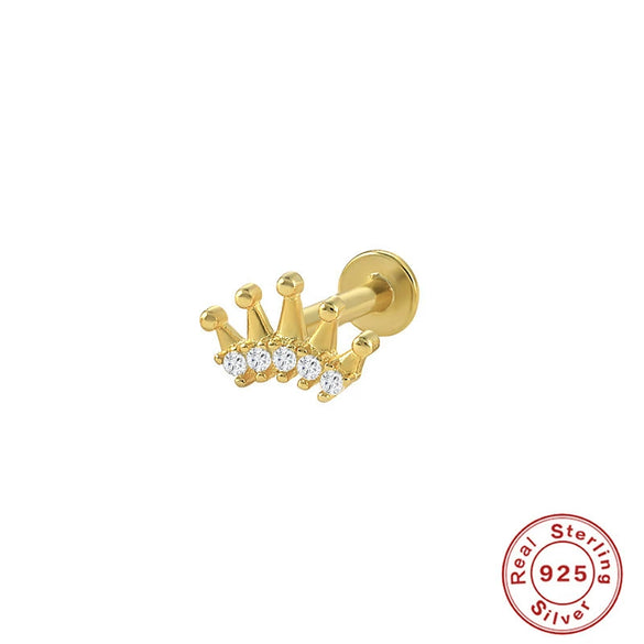 S925 Sterling Silver Geometric Diamond Pearl Ear Bone Nail Auricle Flat Head Thread Body Piercing Earrings With Environmental Protection Electroplating For Women