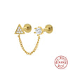 S925 Sterling Silver Geometric Diamond Pearl Ear Bone Nail Auricle Flat Head Thread Body Piercing Earrings With Environmental Protection Electroplating For Women