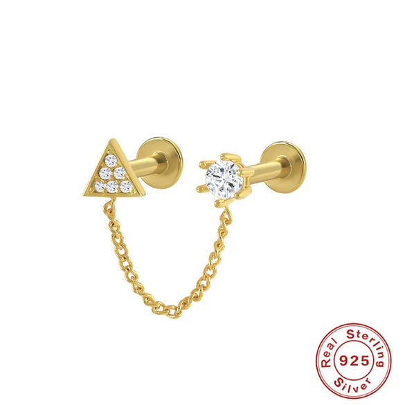 S925 Sterling Silver Geometric Diamond Pearl Ear Bone Nail Auricle Flat Head Thread Body Piercing Earrings With Environmental Protection Electroplating For Women