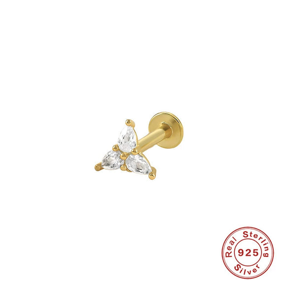 S925 Sterling Silver Geometric Diamond Pearl Ear Bone Nail Auricle Flat Head Thread Body Piercing Earrings With Environmental Protection Electroplating For Women