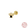 S925 Sterling Silver Geometric Diamond Pearl Ear Bone Nail Auricle Flat Head Thread Body Piercing Earrings With Environmental Protection Electroplating For Women
