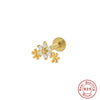 S925 Sterling Silver Geometric Diamond Pearl Ear Bone Nail Auricle Flat Head Thread Body Piercing Earrings With Environmental Protection Electroplating For Women