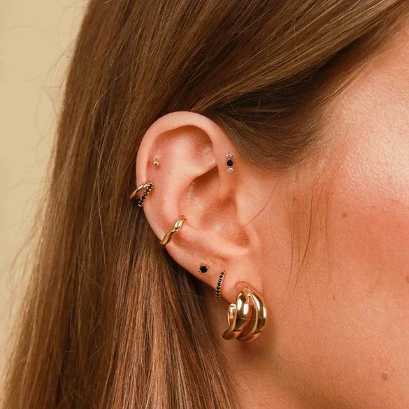 S925 Sterling Silver Geometric Diamond Pearl Ear Bone Nail Auricle Flat Head Thread Body Piercing Earrings With Environmental Protection Electroplating For Women
