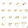 S925 Sterling Silver Geometric Diamond Pearl Ear Bone Nail Auricle Flat Head Thread Body Piercing Earrings With Environmental Protection Electroplating For Women