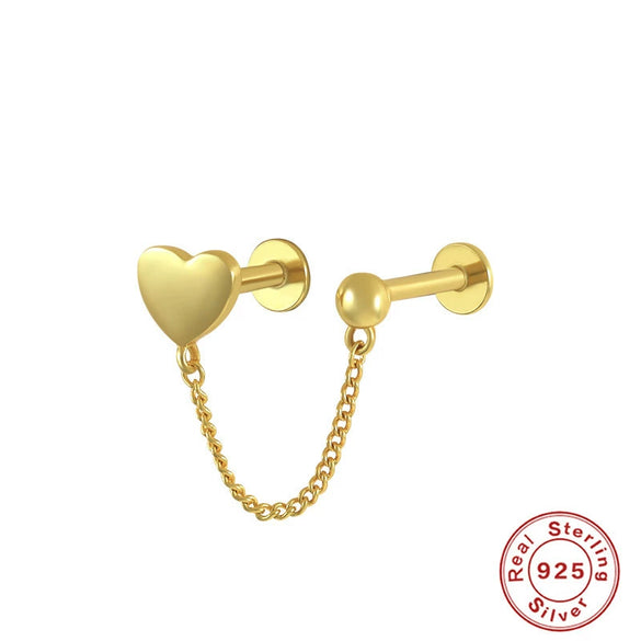 S925 Sterling Silver Geometric Diamond Pearl Ear Bone Nail Auricle Flat Head Thread Body Piercing Earrings With Environmental Protection Electroplating For Women