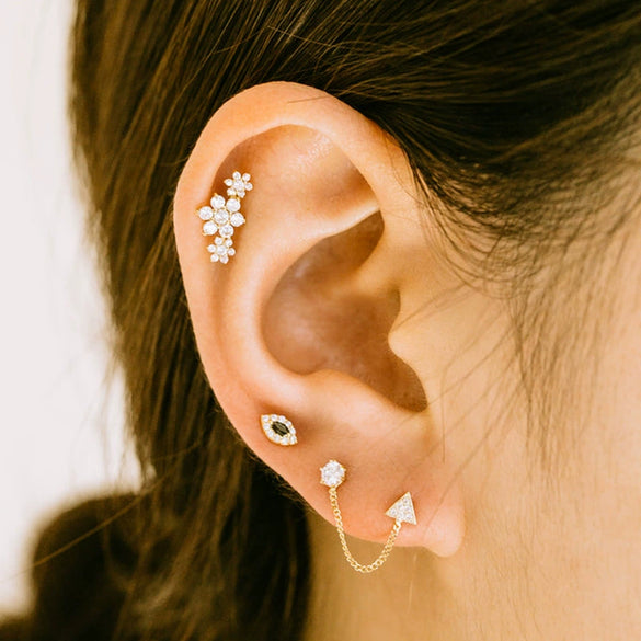 S925 Sterling Silver Geometric Diamond Pearl Ear Bone Nail Auricle Flat Head Thread Body Piercing Earrings With Environmental Protection Electroplating For Women