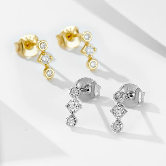 S925 Sterling Silver Geometric Diamondencrusted Women's Fashion Earrings