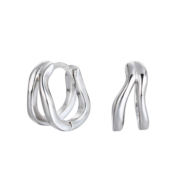 S925 Sterling Silver Geometric Double Ring Earrings Simple Fresh Creative Electroplated