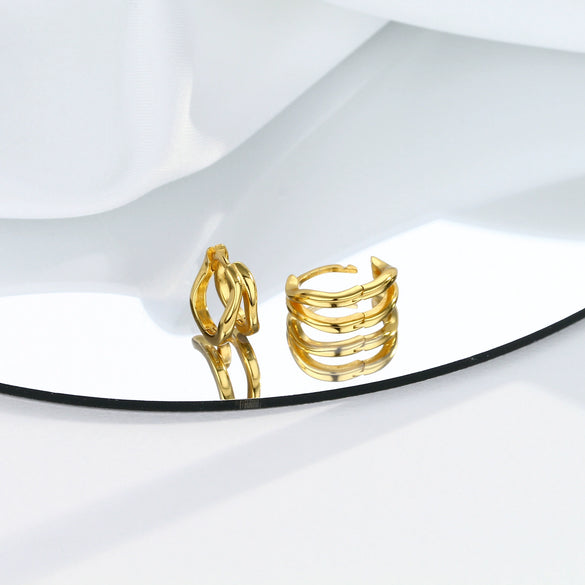 S925 Sterling Silver Geometric Double Ring Earrings Simple Fresh Creative Electroplated