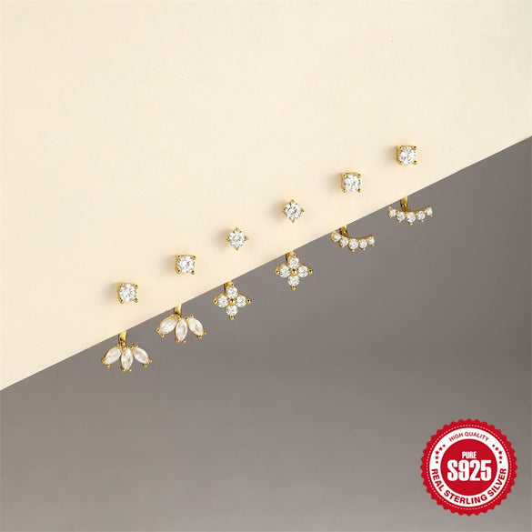 S925 Sterling Silver Geometric Double Wear Ear Jacket Studs With Electroplating For Women