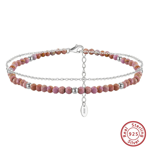 S925 Sterling Silver Geometric Doublelayer Women's Anklet With Purple Mica Stone