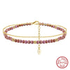 S925 Sterling Silver Geometric Doublelayer Women's Anklet With Purple Mica Stone