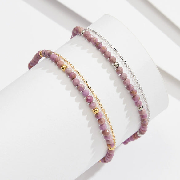 S925 Sterling Silver Geometric Doublelayer Women's Anklet With Purple Mica Stone