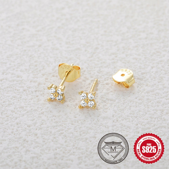 S925 Sterling Silver Geometric Ear Stud Jewelry With Horse Eye Diamond And Color Zircon Electroplated For Women