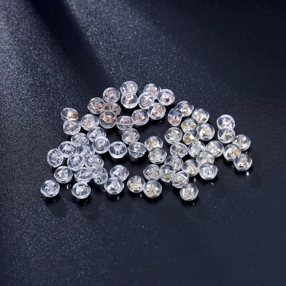 S925 Sterling Silver Geometric Earring Backs With Transparent Silicone Anti Allergy Ear Caps Simple Electroplated Earring Accessories