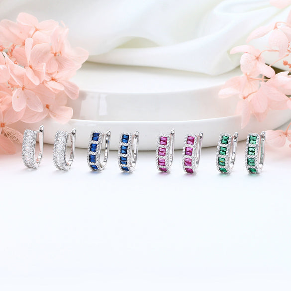 S925 Sterling Silver Geometric Earrings Electroplated With Zircon Fashion Simple Style For Women