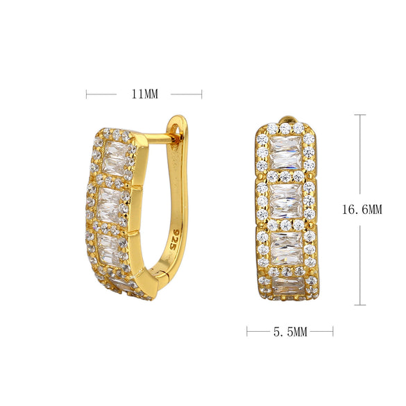 S925 Sterling Silver Geometric Earrings Electroplated With Zircon Fashion Simple Style For Women