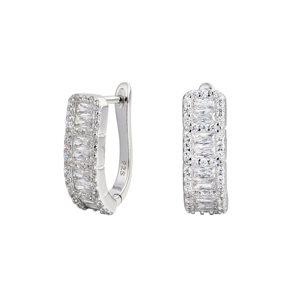 S925 Sterling Silver Geometric Earrings Electroplated With Zircon Fashion Simple Style For Women