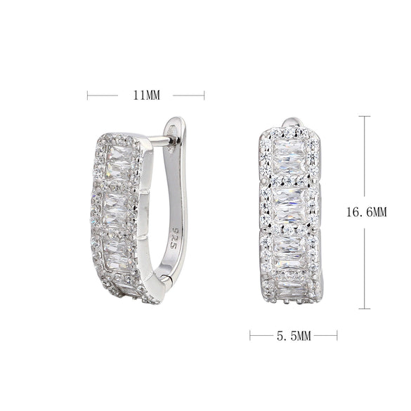 S925 Sterling Silver Geometric Earrings Electroplated With Zircon Fashion Simple Style For Women