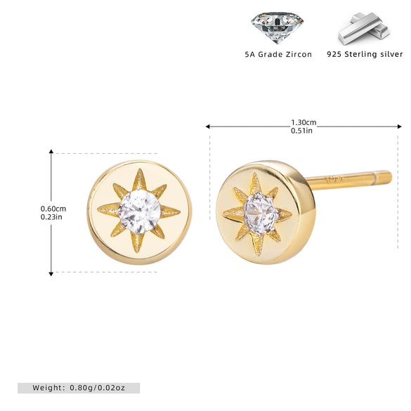 S925 Sterling Silver Geometric Eightpointed Star Electroplated Women's Earrings