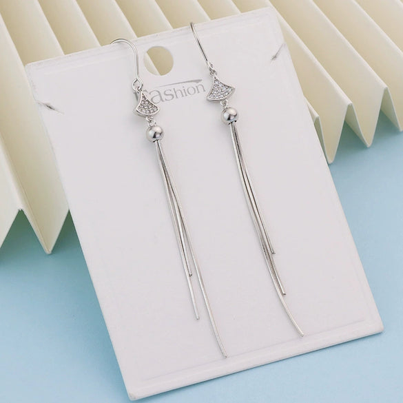 S925 Sterling Silver Geometric Fan Shaped Long Tassel Threader Earrings Simple Elegant Drop Earrings For Women