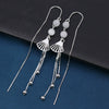 S925 Sterling Silver Geometric Fan Shaped Tassel Ear Line Earrings Retro Style Long Drop Earrings For Women