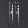S925 Sterling Silver Geometric Fan Shaped Tassel Ear Line Earrings Retro Style Long Drop Earrings For Women