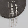 S925 Sterling Silver Geometric Fan Shaped Tassel Ear Line Earrings Retro Style Long Drop Earrings For Women