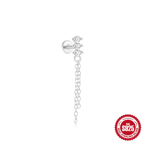 S925 Sterling Silver Geometric Flat Bottom Piercing Thread Ear Nail With Cone Crown Pendant And Water Drop Design Environmental Protection Electroplated Ear Jewelry